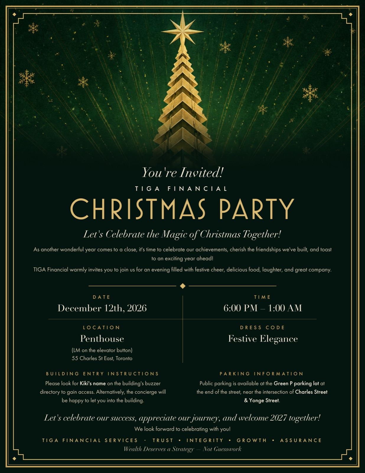 TIGA Financial Christmas Party invitation